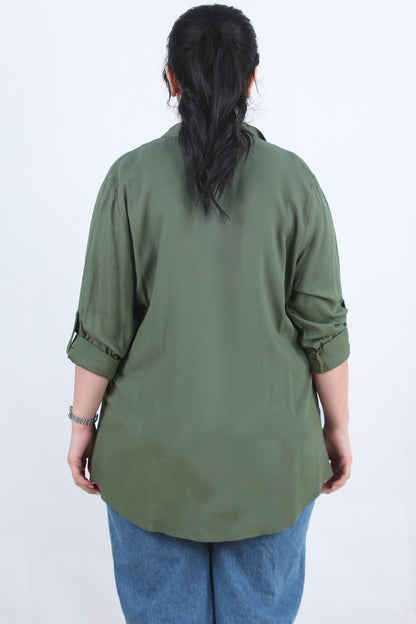 Serene Büyük Beden Kol Katlamalı Gömlek Haki