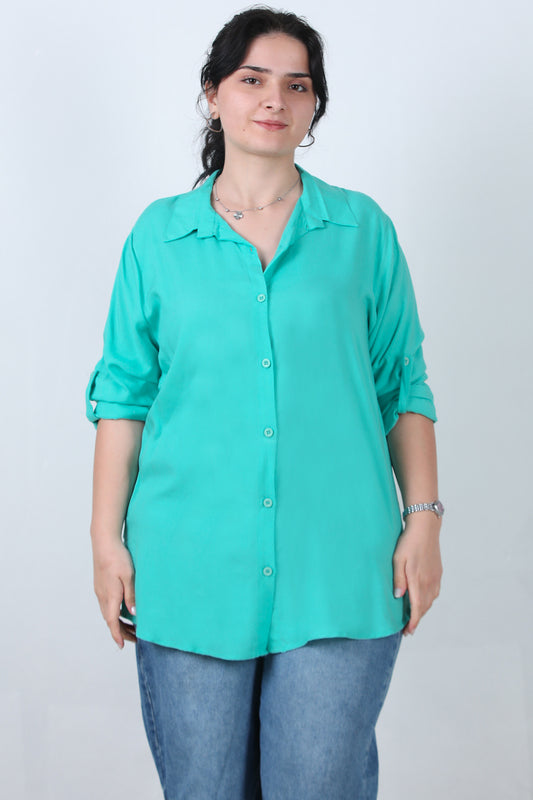 Serene Büyük Beden Kol Katlamalı Gömlek Mint