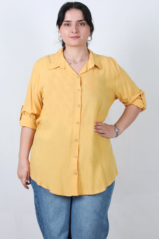 Serene Büyük Beden Kol Katlamalı Gömlek Sarı