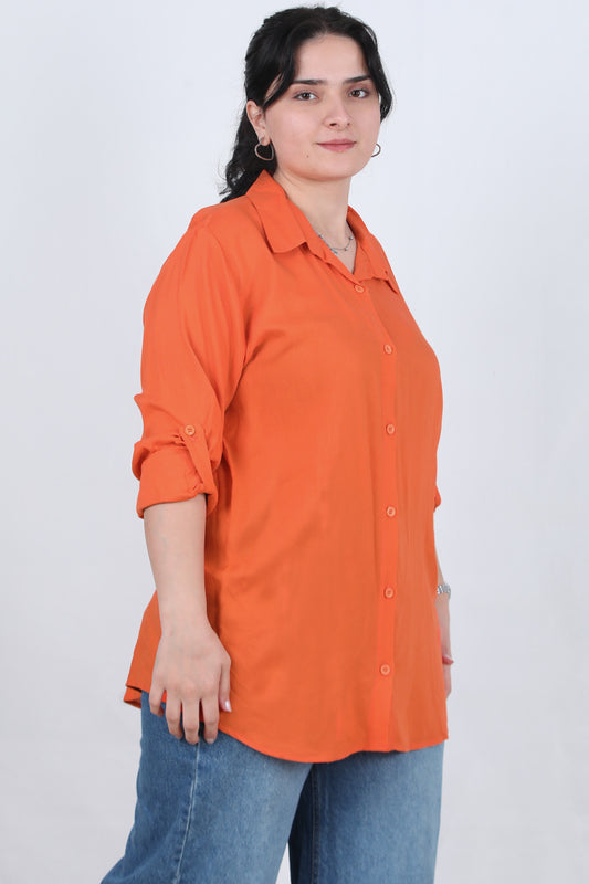 Serene Büyük Beden Kol Katlamalı Gömlek Turuncu