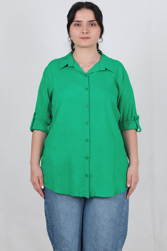 Serene Büyük Beden Kol Katlamalı Gömlek Yeşil