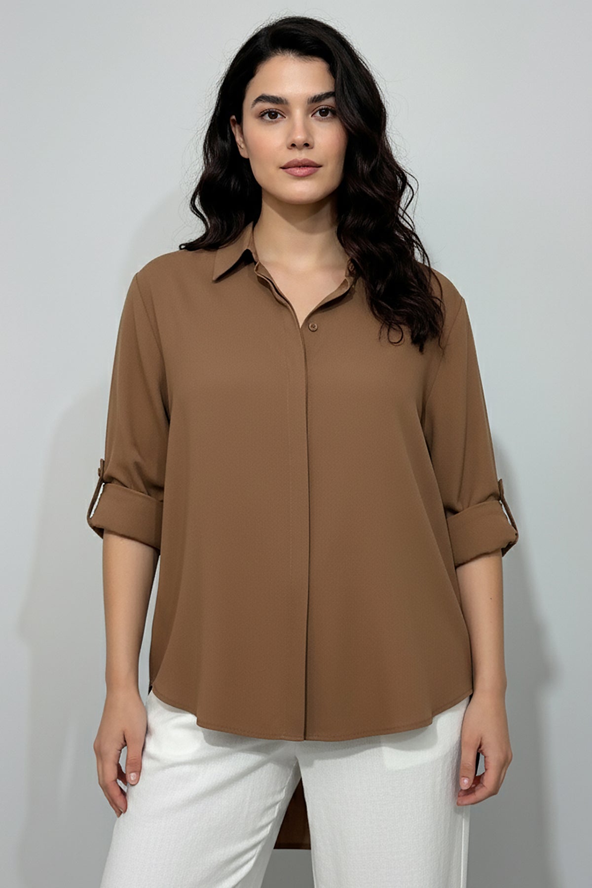 Büyük Beden Gömlek Kahverengi