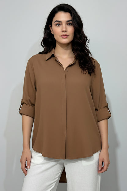 Büyük Beden Gömlek Kahverengi