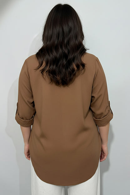 Büyük Beden Gömlek Kahverengi
