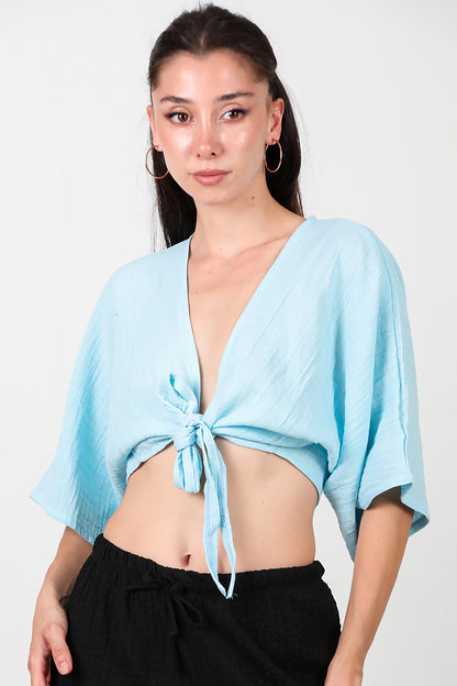 Kadın Ön Bağlama Kimono Mavi