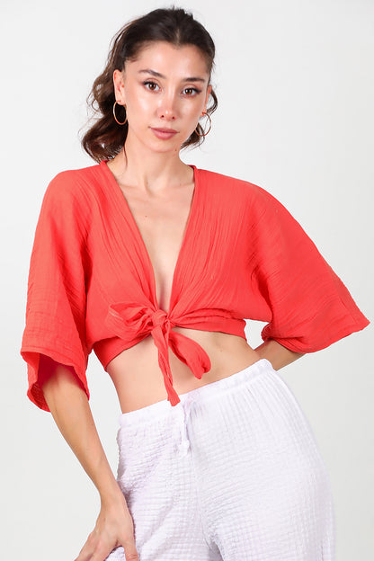 Kadın Ön Bağlama Kimono Nar