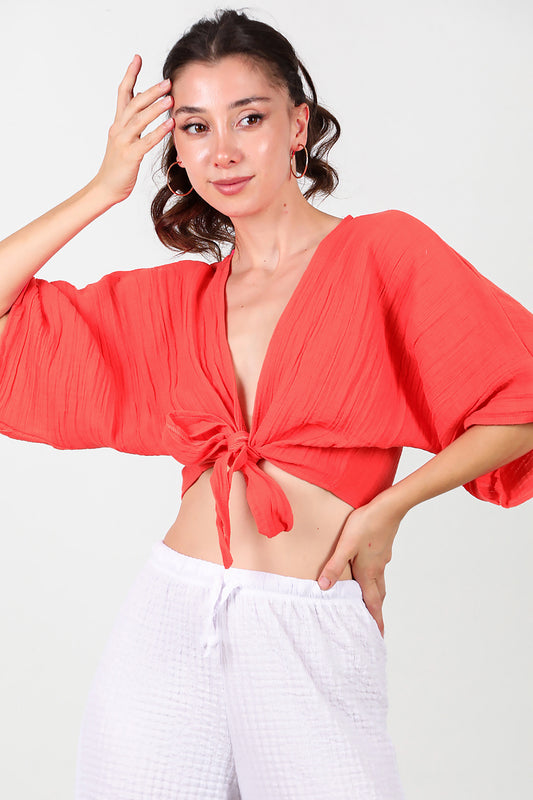 Kadın Ön Bağlama Kimono Nar