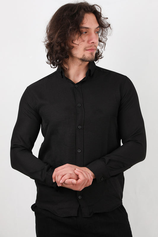 Airoshirt Erkek Ayrobin Uzun Kol Gömlek Siyah