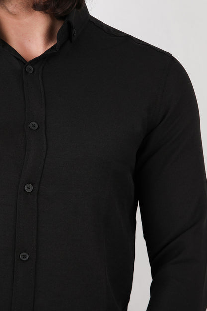 Airoshirt Erkek Ayrobin Uzun Kol Gömlek Siyah