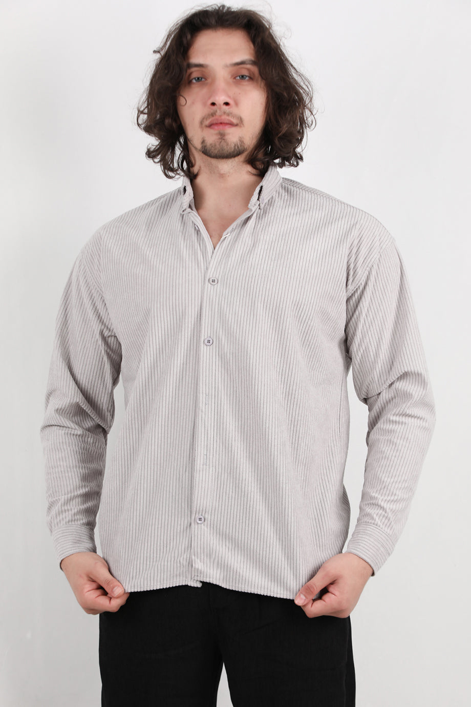 Noir Erkek Kadife Gömlek Gri