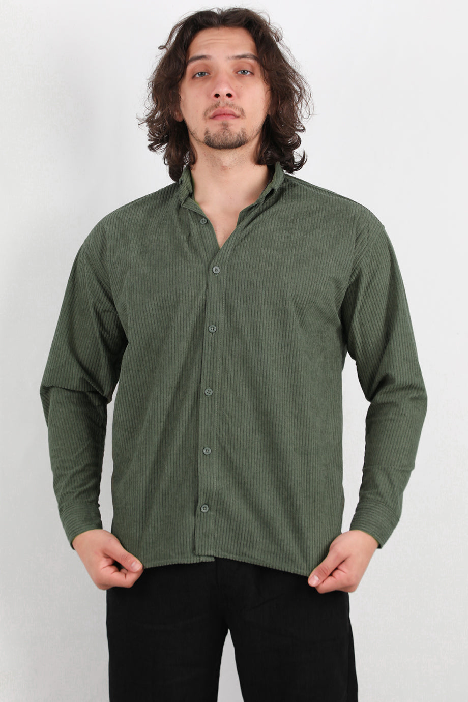 Noir Erkek Kadife Gömlek Haki