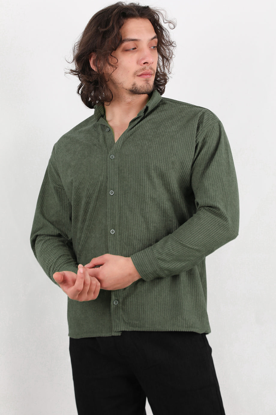 Noir Erkek Kadife Gömlek Haki