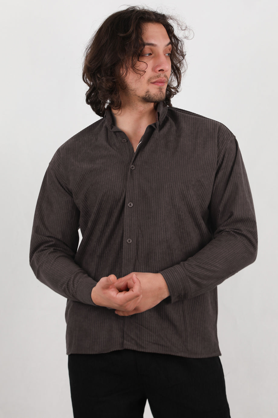 Noir Erkek Kadife Gömlek Kahverengi