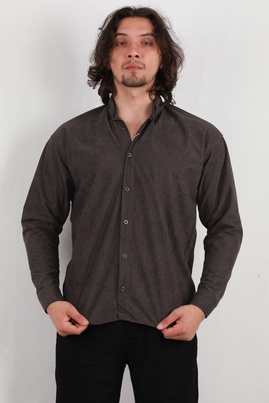 Noir Erkek Kadife Gömlek Kahverengi