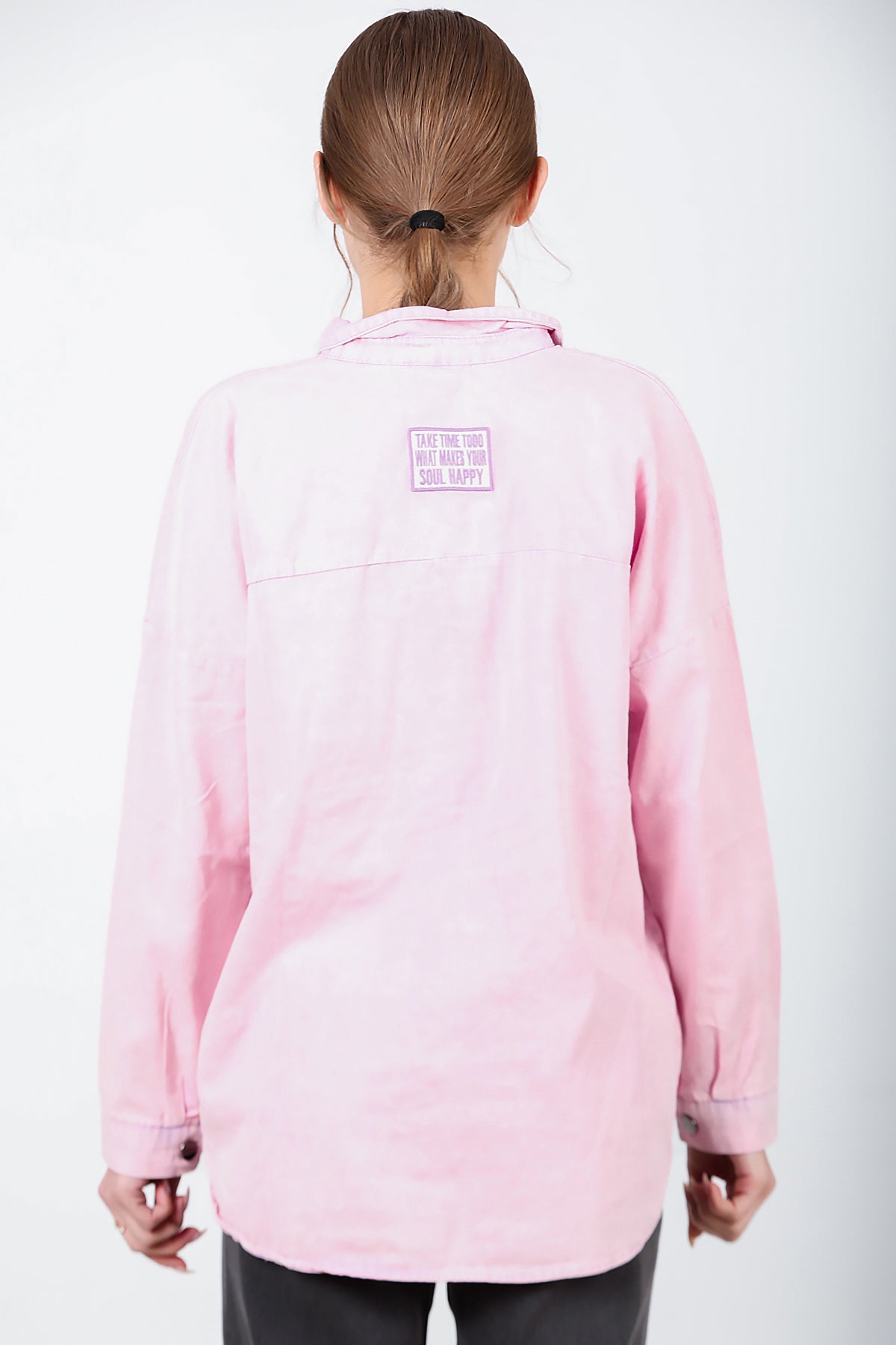 Kadın Oversize İki Cepli Gömlek Pembe