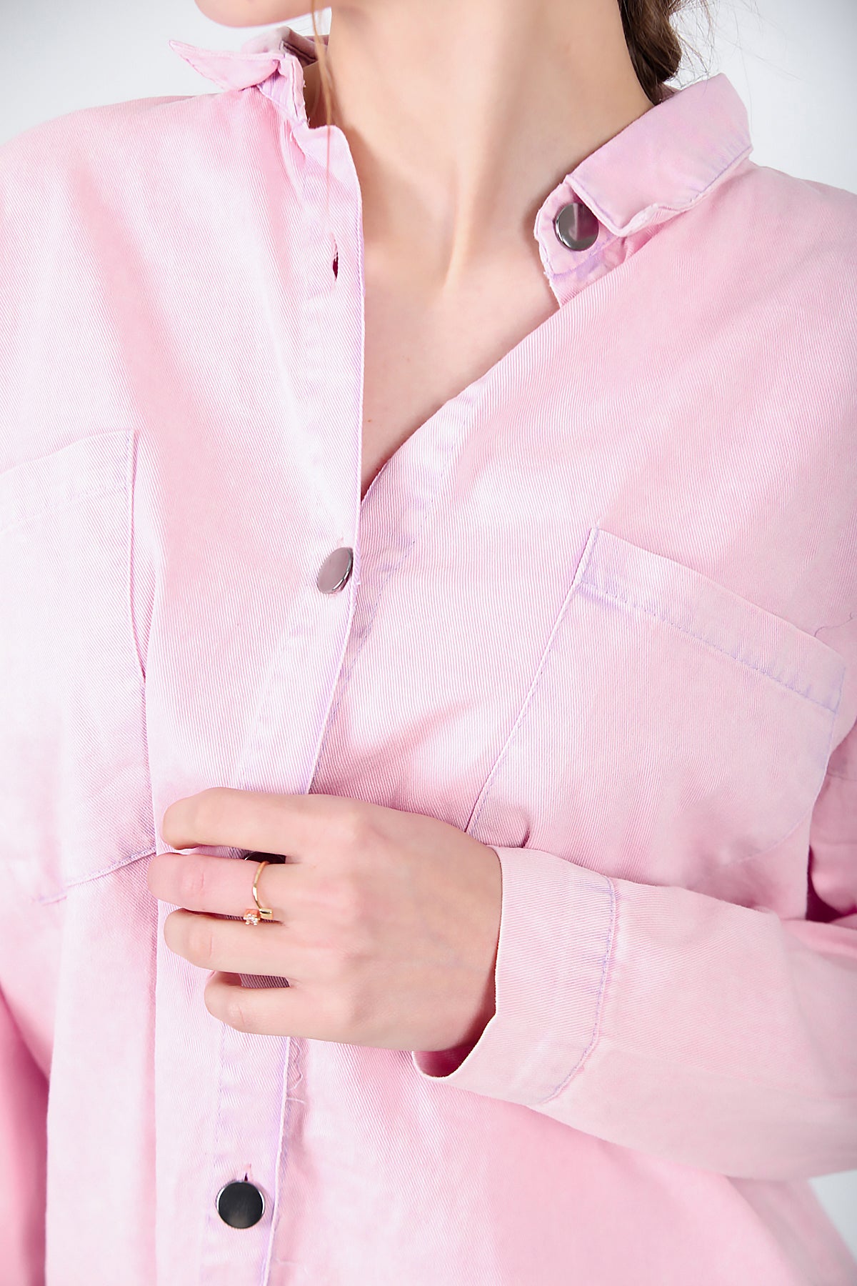 Kadın Oversize İki Cepli Gömlek Pembe