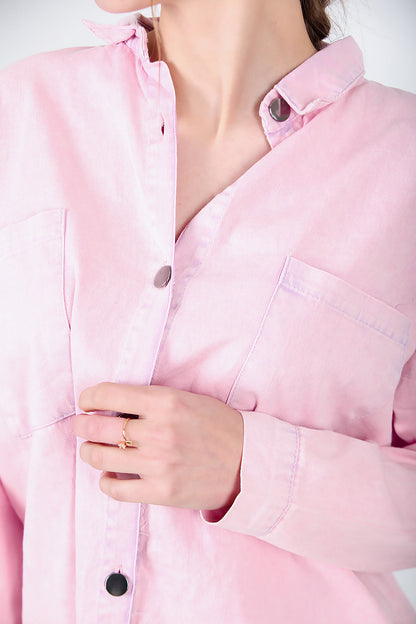 Kadın Oversize İki Cepli Gömlek Pembe
