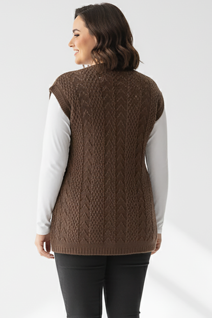 Büyük Beden Örgü Yelek Kahverengi