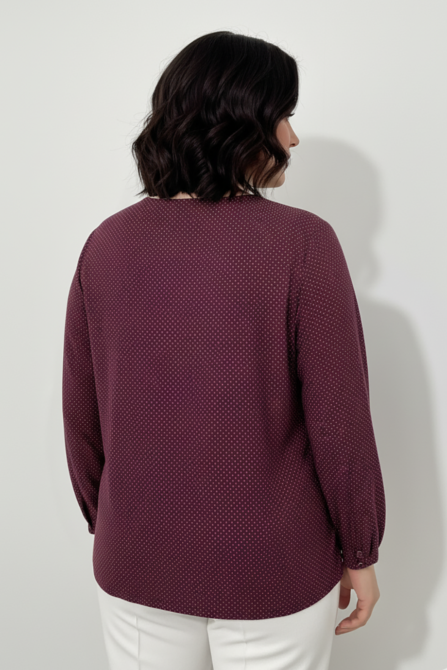 Büyük Beden Puantiyeli Kol Lastikli Bluz Bordo
