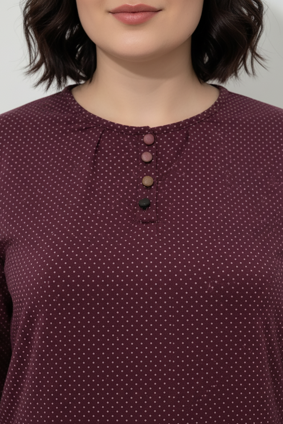 Büyük Beden Puantiyeli Kol Lastikli Bluz Bordo