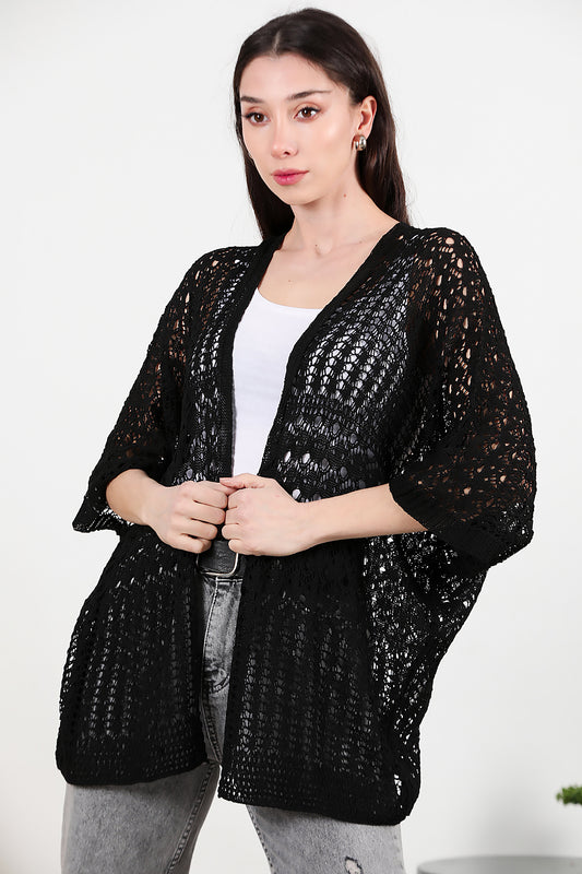 Kadın Ajurlu Hırka Siyah