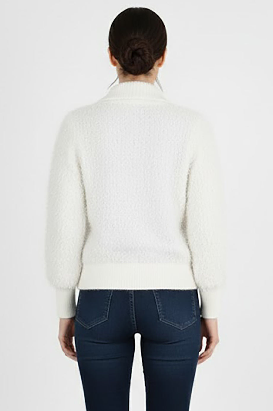 Wave Kadın Saçaklı Fermuarlı Hırka Ekru