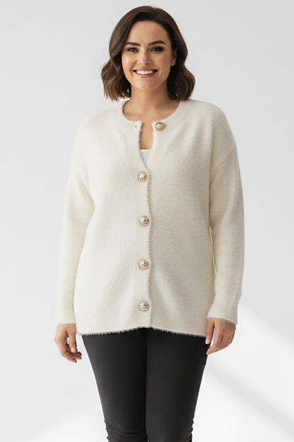 Büyük Beden Sakallı Hırka Ekru