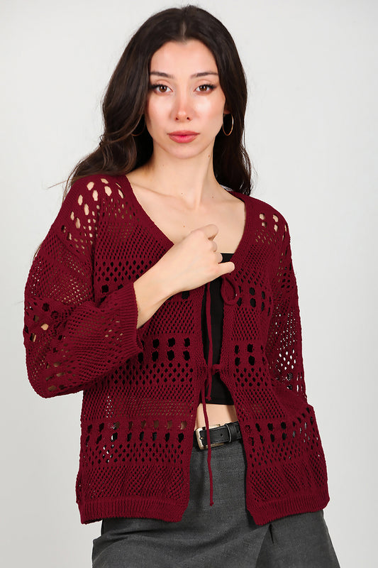 Kadın Önü Bağlamalı Hırka Bordo