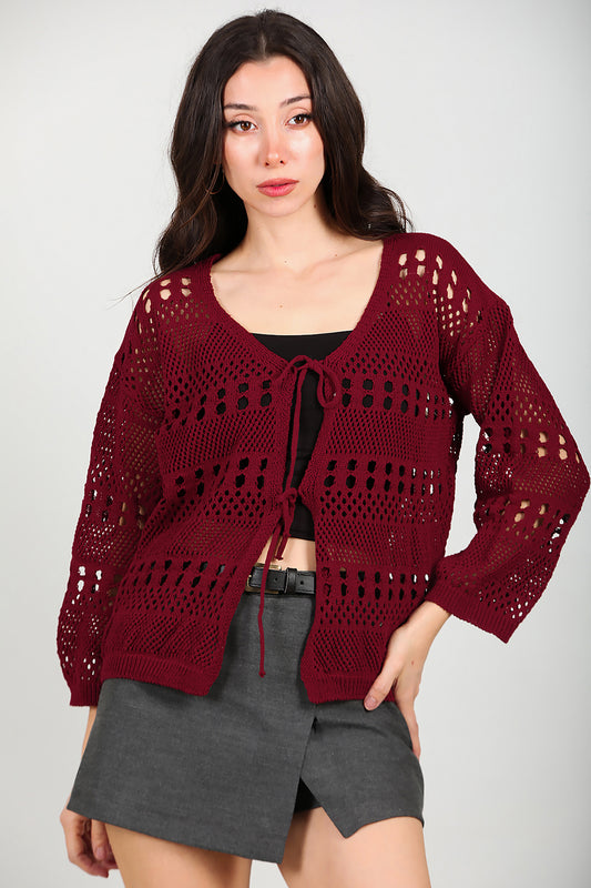 Kadın Önü Bağlamalı Hırka Bordo