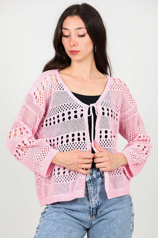 Kadın Önü Bağlamalı Hırka Pembe