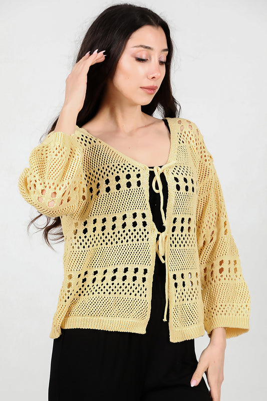 Kadın Önü Bağlamalı Hırka Sarı