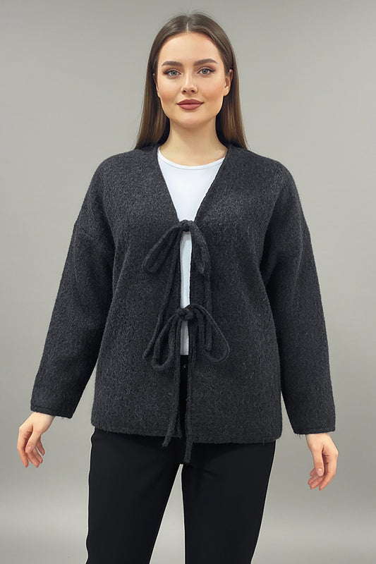 Büyük Beden Ön Bağlama Sakallı Kaşe Hırka Antasit