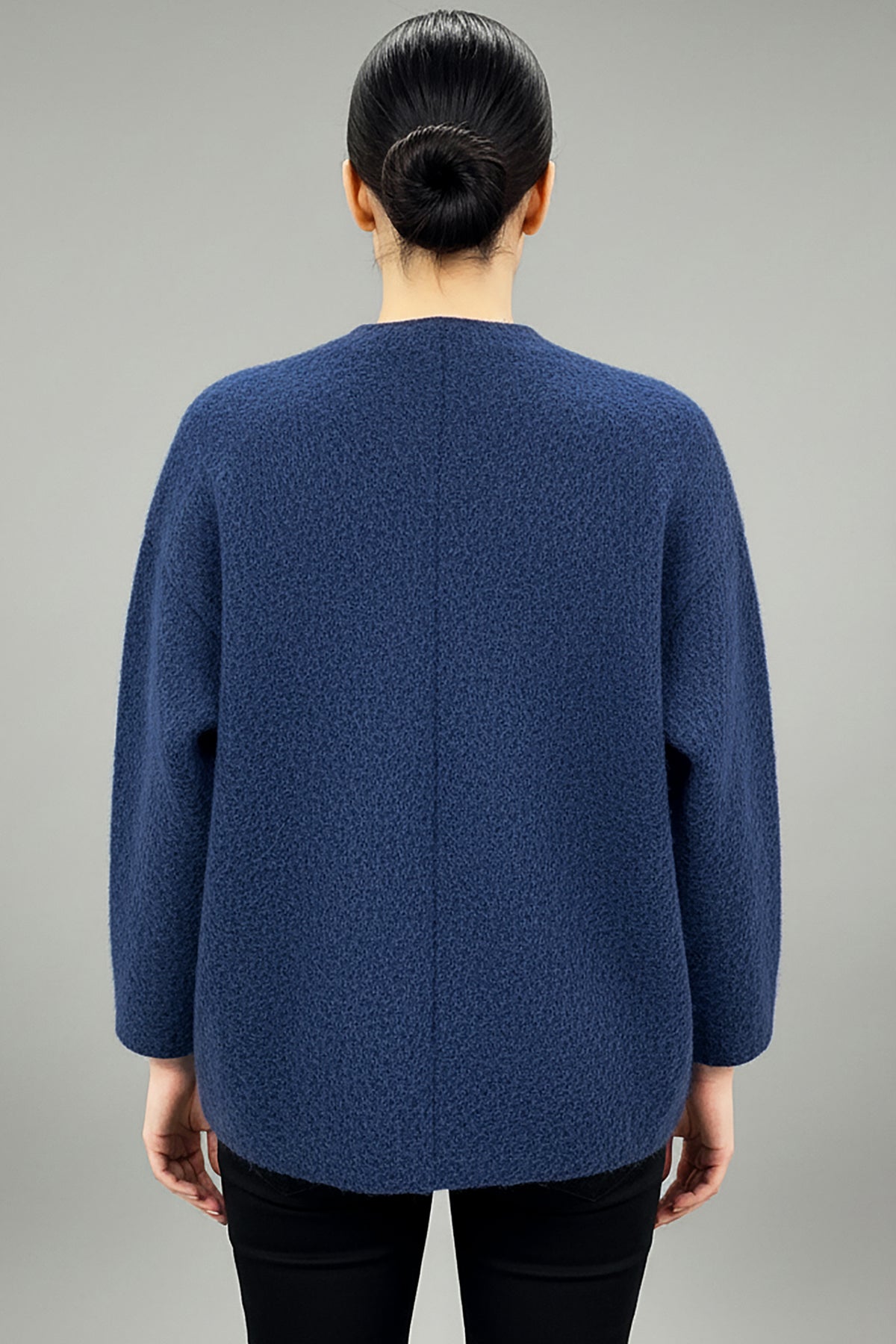 Büyük Beden Ön Bağlama Sakallı Kaşe Hırka Lacivert