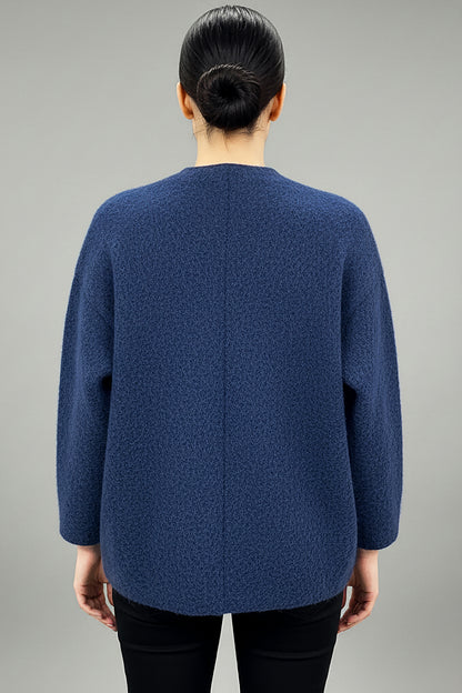 Büyük Beden Ön Bağlama Sakallı Kaşe Hırka Lacivert