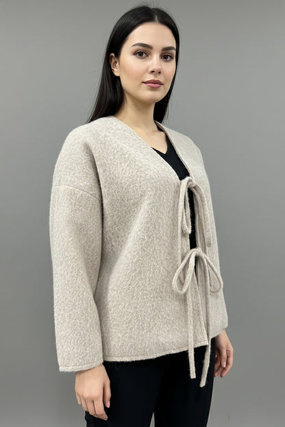 Büyük Beden Ön Bağlama Sakallı Kaşe Hırka Taş