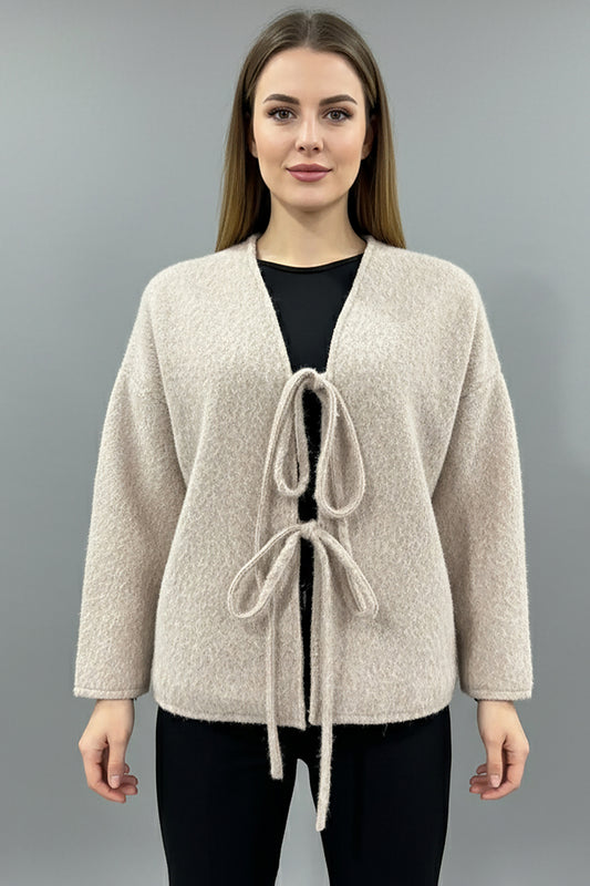 Büyük Beden Ön Bağlama Sakallı Kaşe Hırka Taş