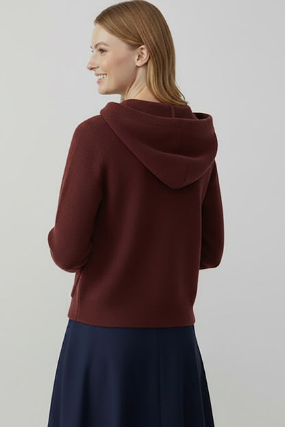 Fluffcardy Kadın Kapşonlu Ön Düğmeli Sakallı Hırka Bordo