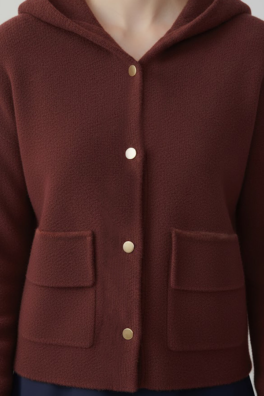 Fluffcardy Kadın Kapşonlu Ön Düğmeli Sakallı Hırka Bordo