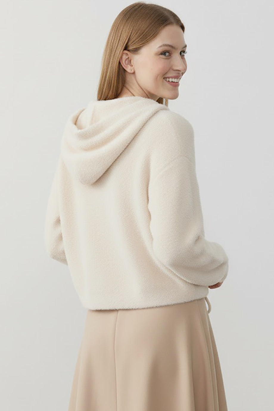 Fluffcardy Kadın Kapşonlu Ön Düğmeli Sakallı Hırka Taş