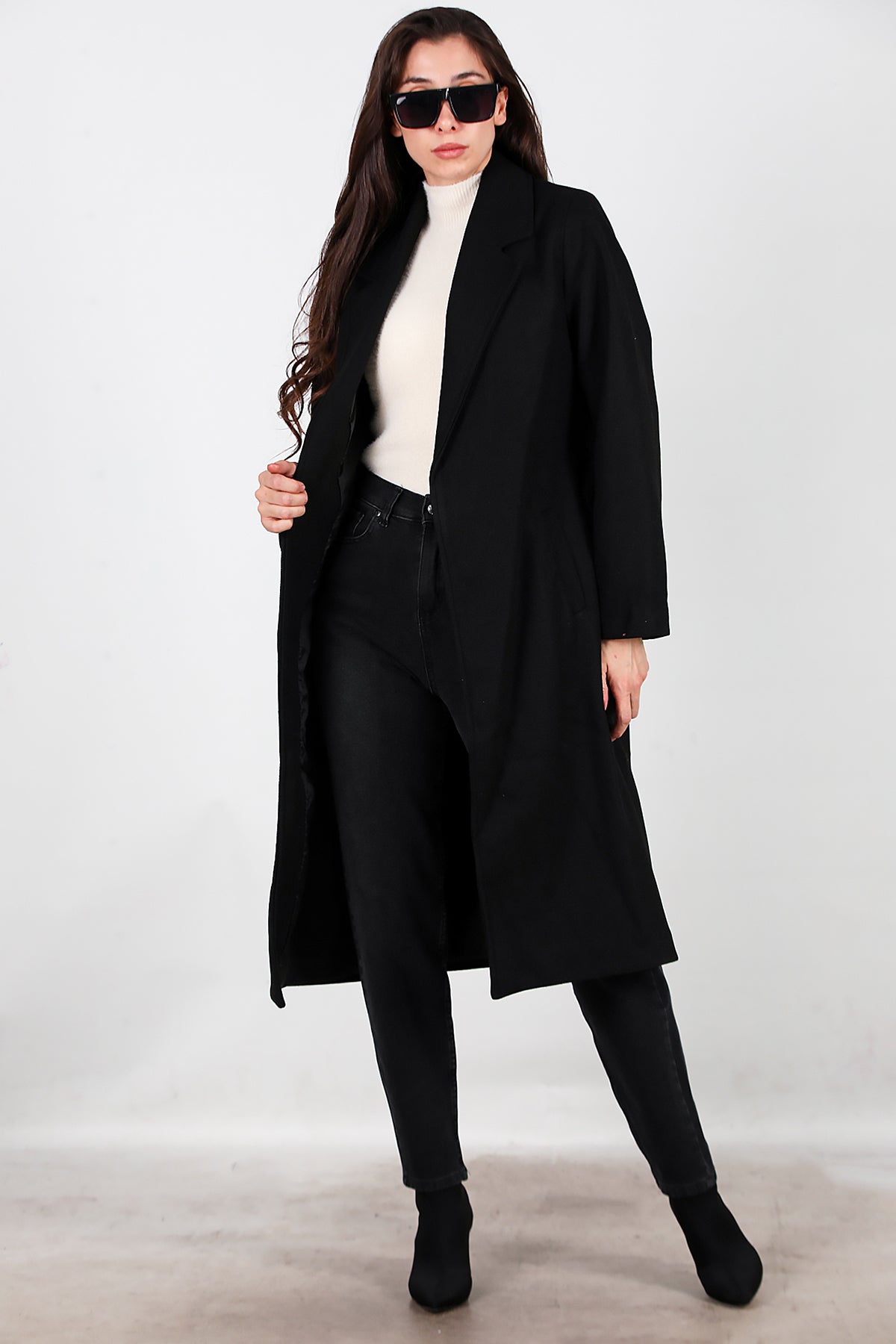 Kadın Kaşe Kaban Siyah