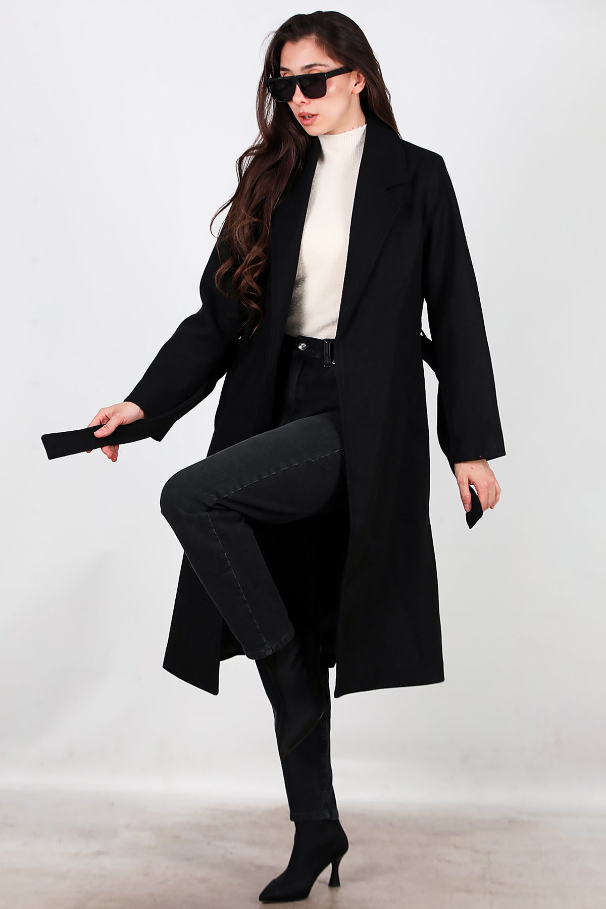 Kadın Kaşe Kaban Siyah