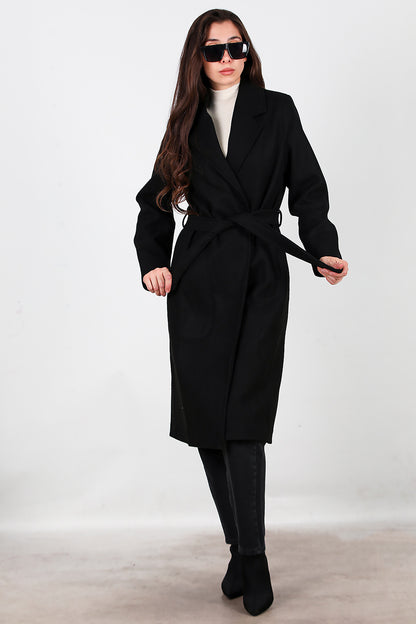 Kadın Kaşe Kaban Siyah