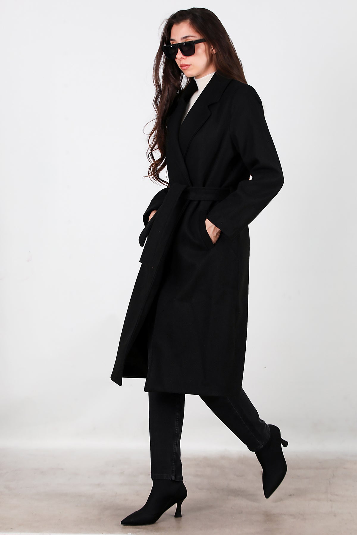 Kadın Kaşe Kaban Siyah