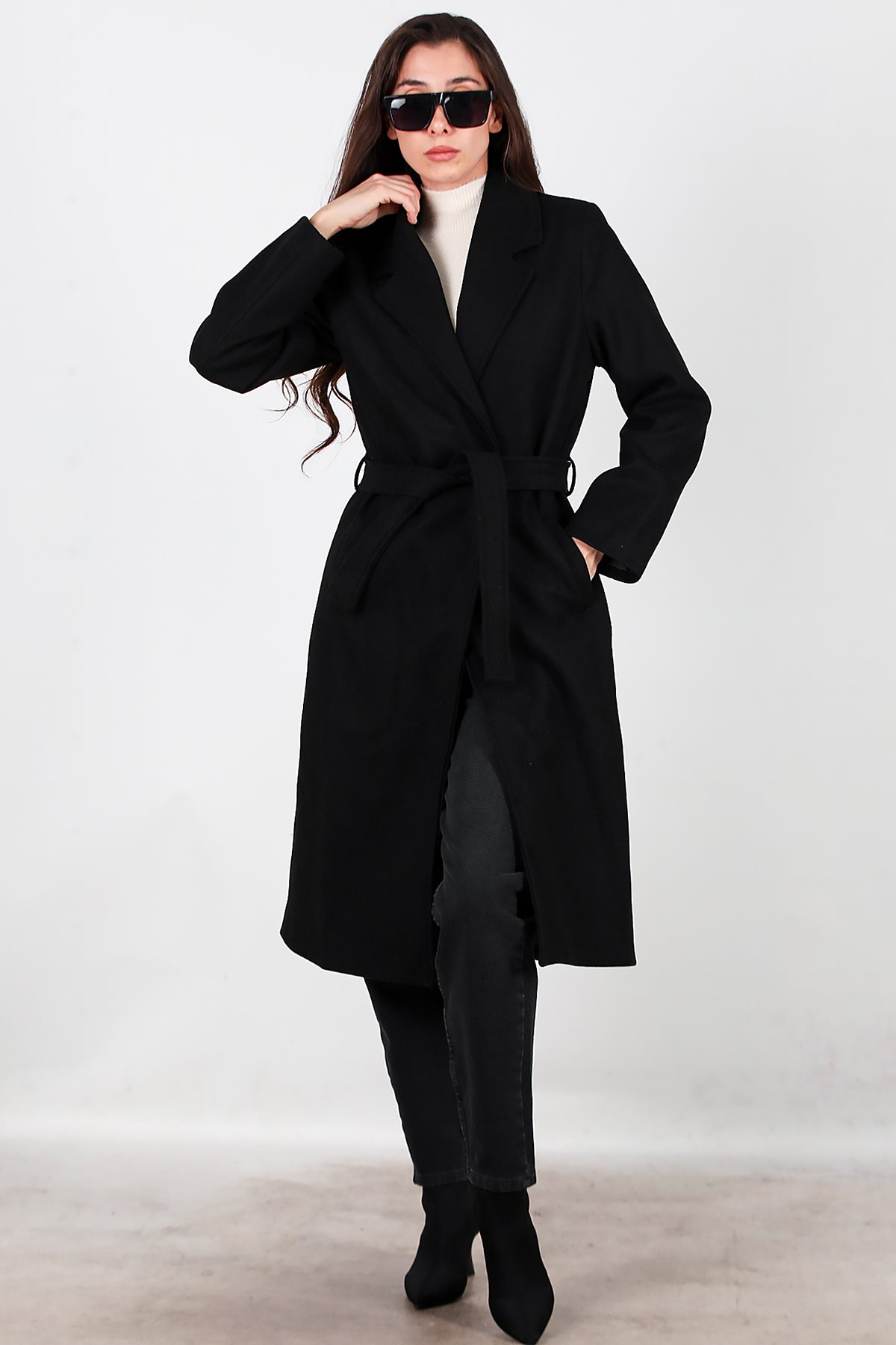 Kadın Kaşe Kaban Siyah