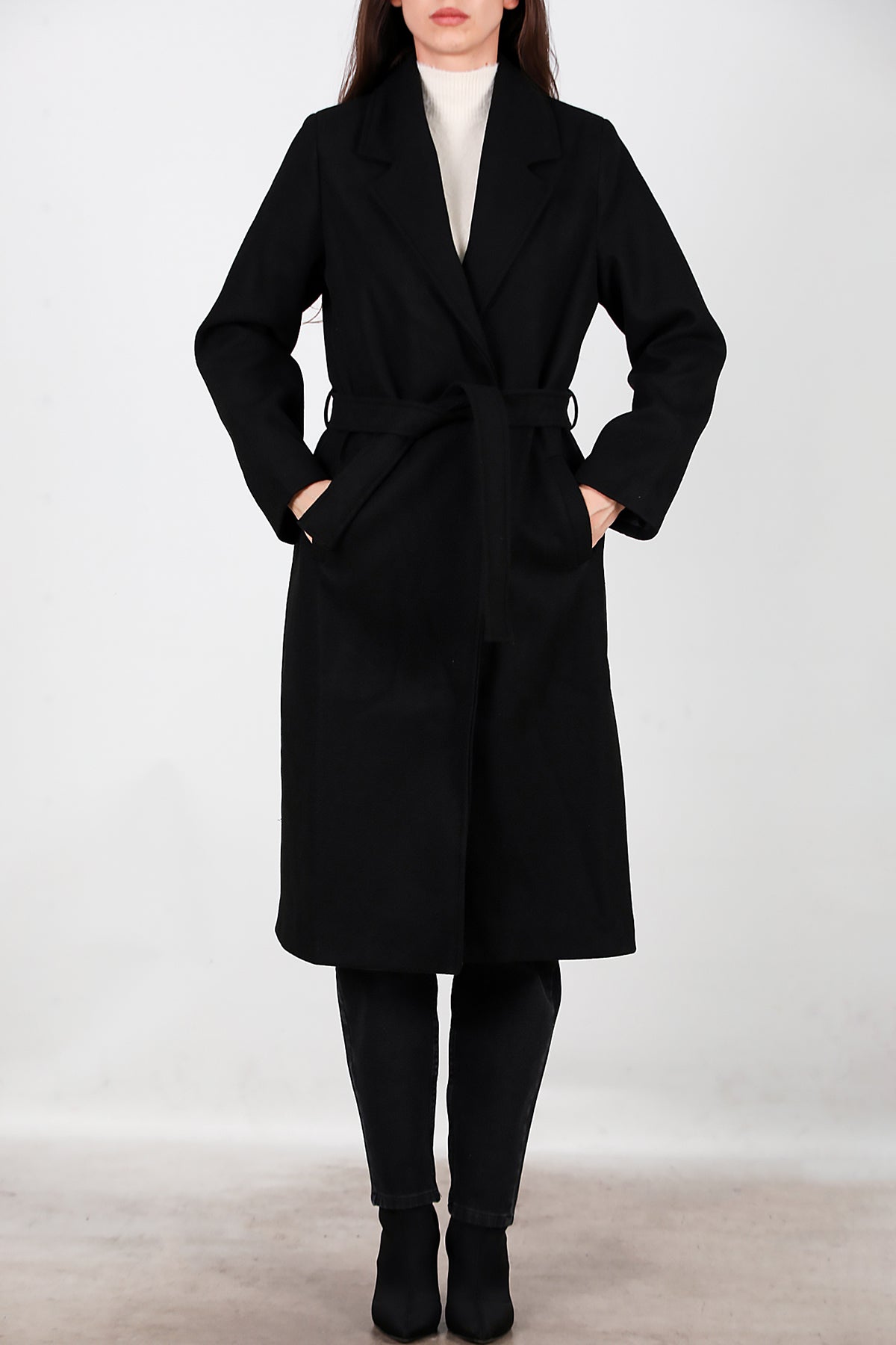 Kadın Kaşe Kaban Siyah