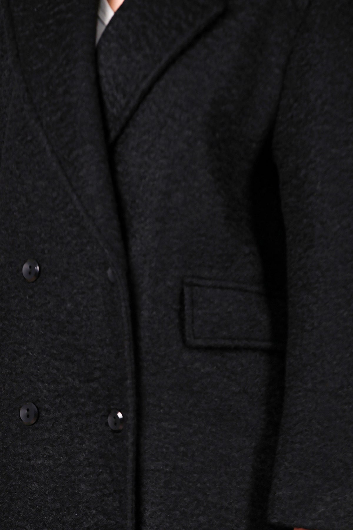 Kadın Önü Düğmeli Uzun Kaşe Kaban Siyah