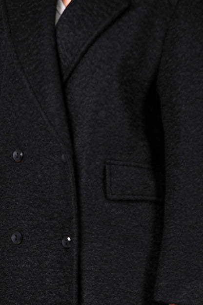 Kadın Önü Düğmeli Uzun Kaşe Kaban Siyah