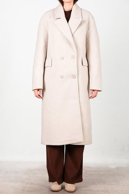 Kadın Önü Düğmeli Uzun Kaşe Kaban Taş