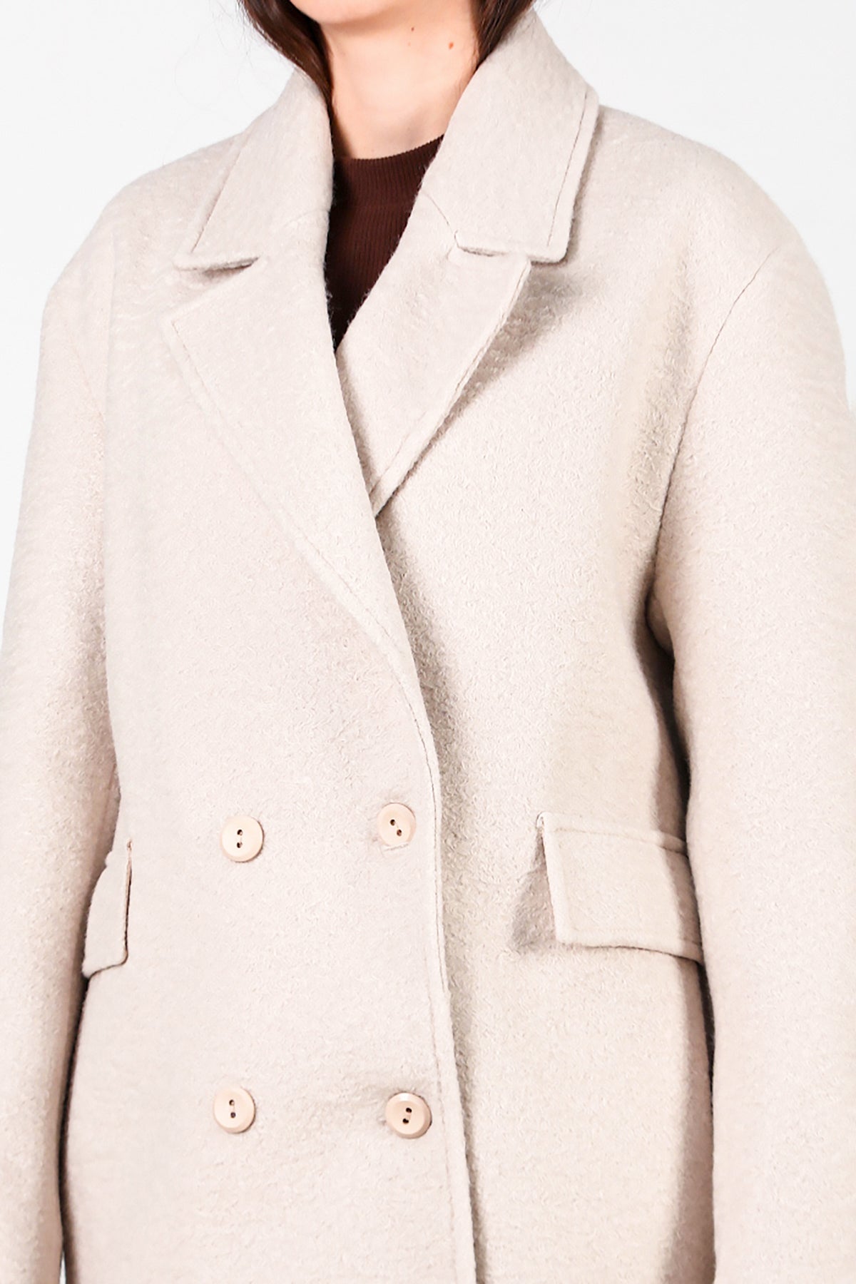 Kadın Önü Düğmeli Uzun Kaşe Kaban Taş