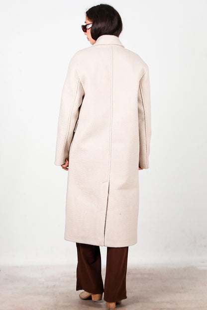 Kadın Önü Düğmeli Uzun Kaşe Kaban Taş